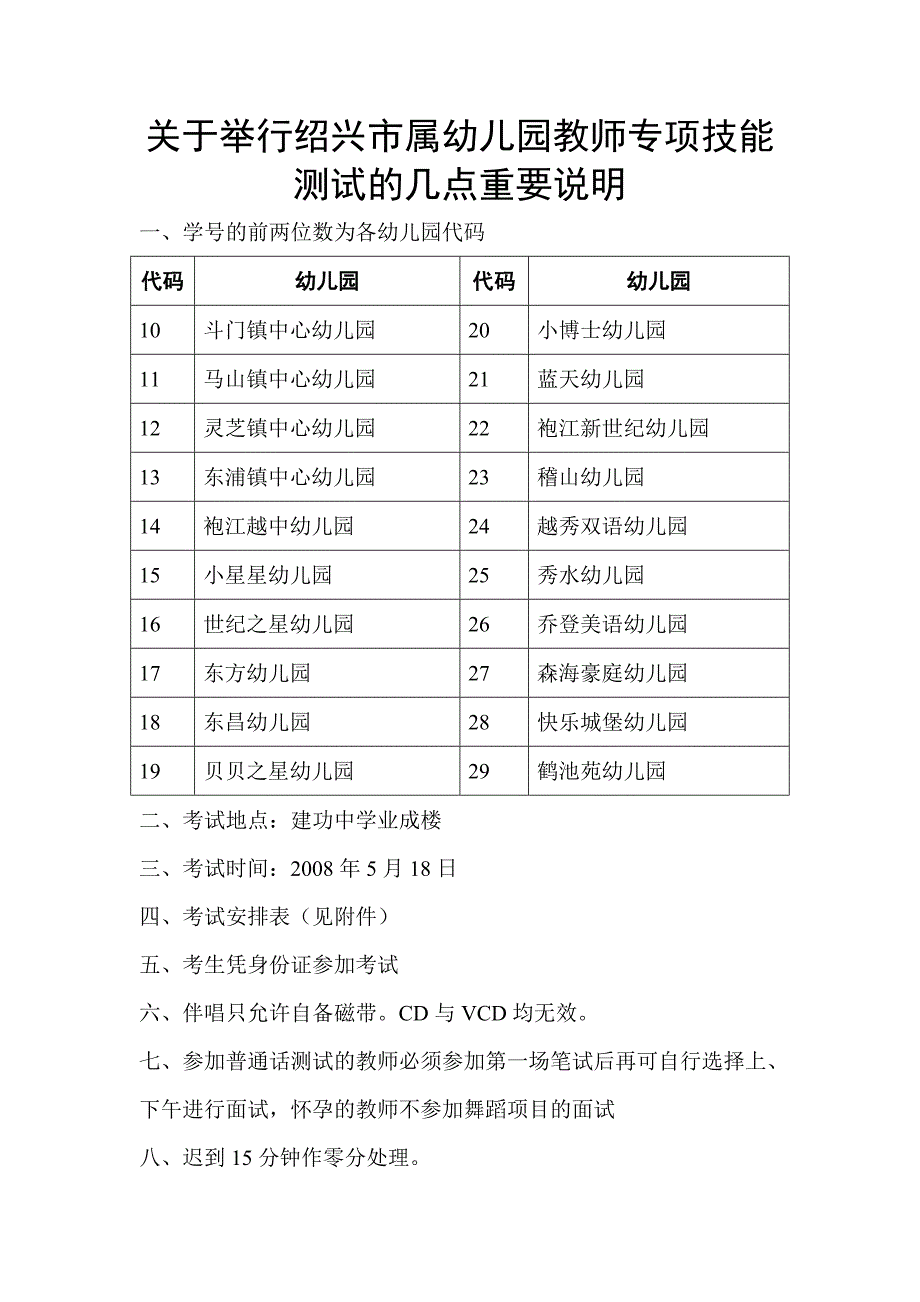 [精编]关于举行绍兴市属幼儿园教师专项技能测试的几点重要说..._第1页