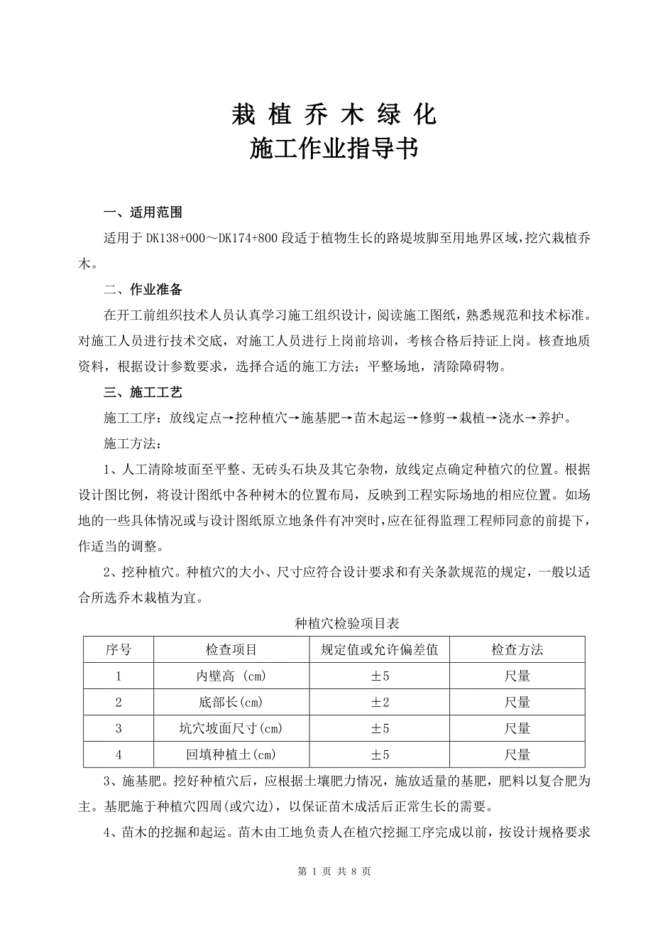 【精选】栽植乔木施工作业指导书_第1页