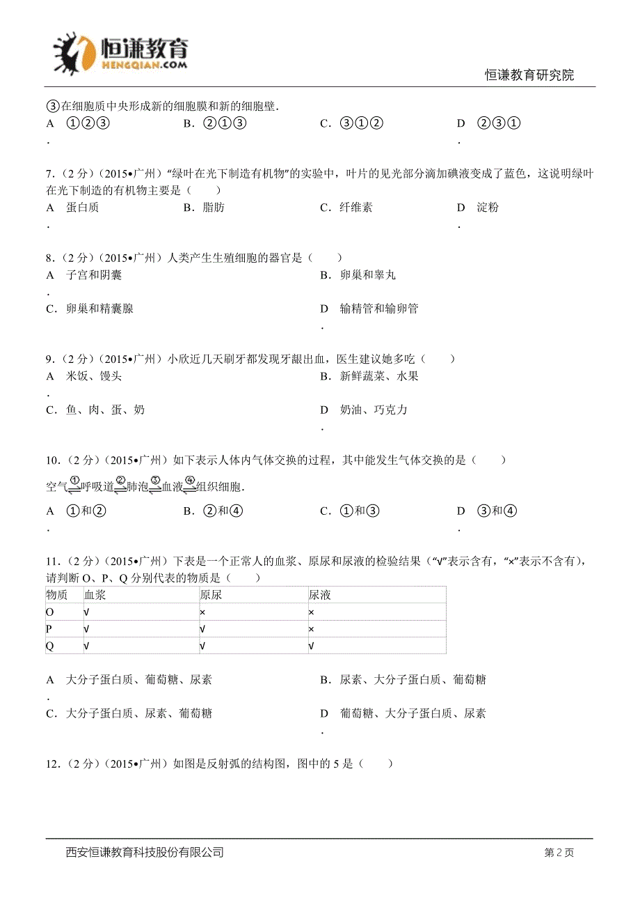 广东广州生物—初中毕业学业考试试卷(word解析版)_第2页