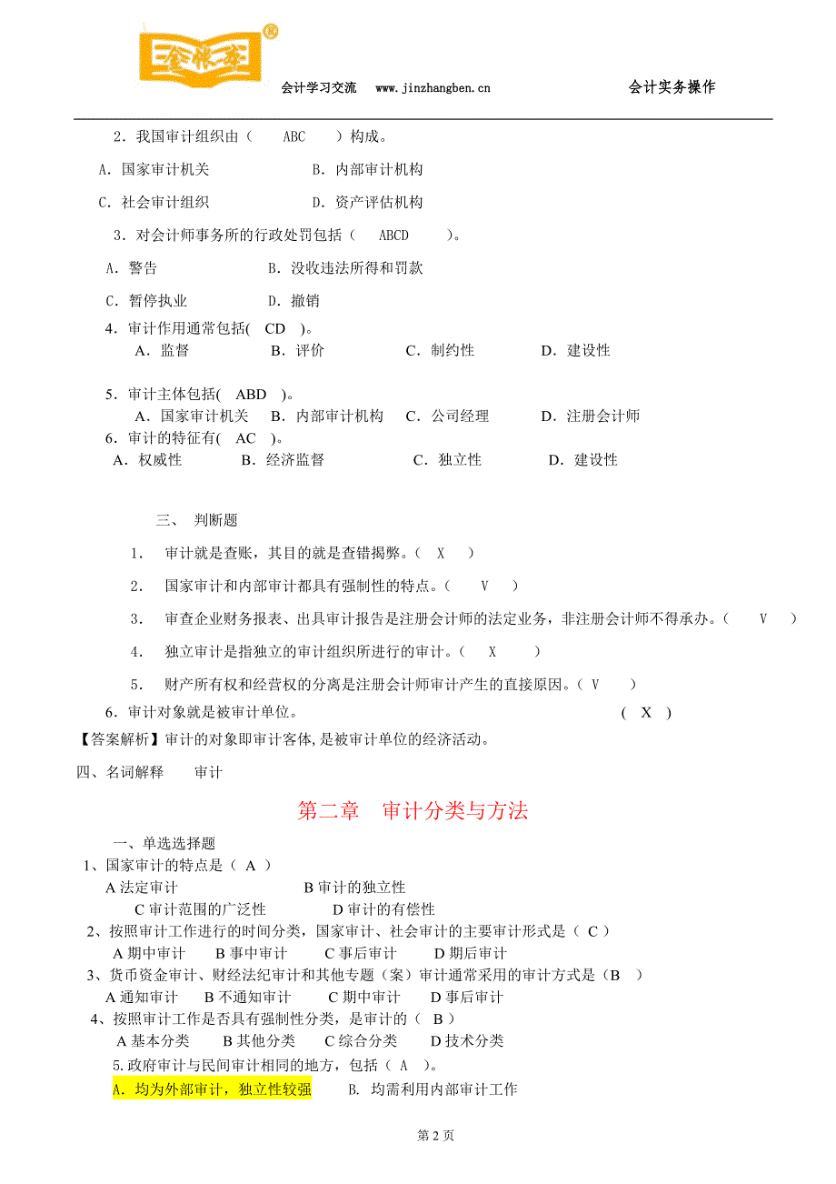 东莞会计培训金账本审计学分章练习东莞学会计_第2页