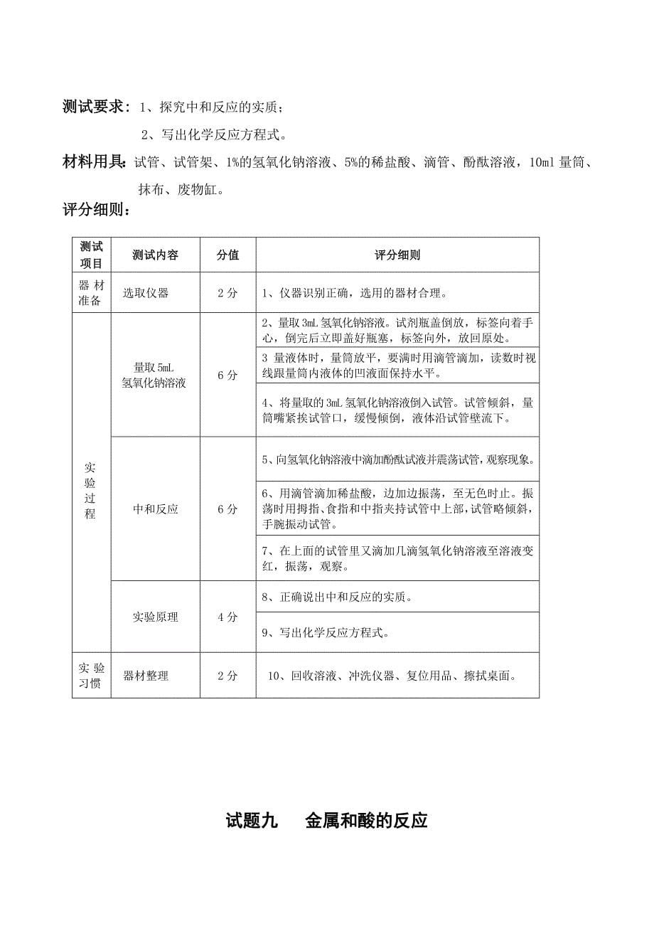 初中化学实验操作考试评分细则_第5页