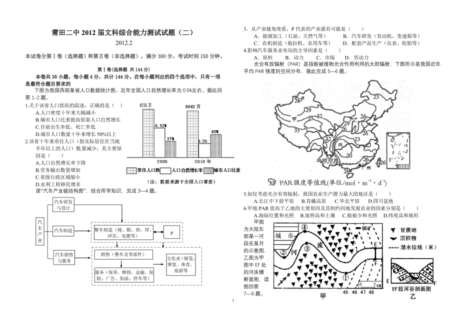 【精选】文科综合能力测试试题文综(二)_第1页