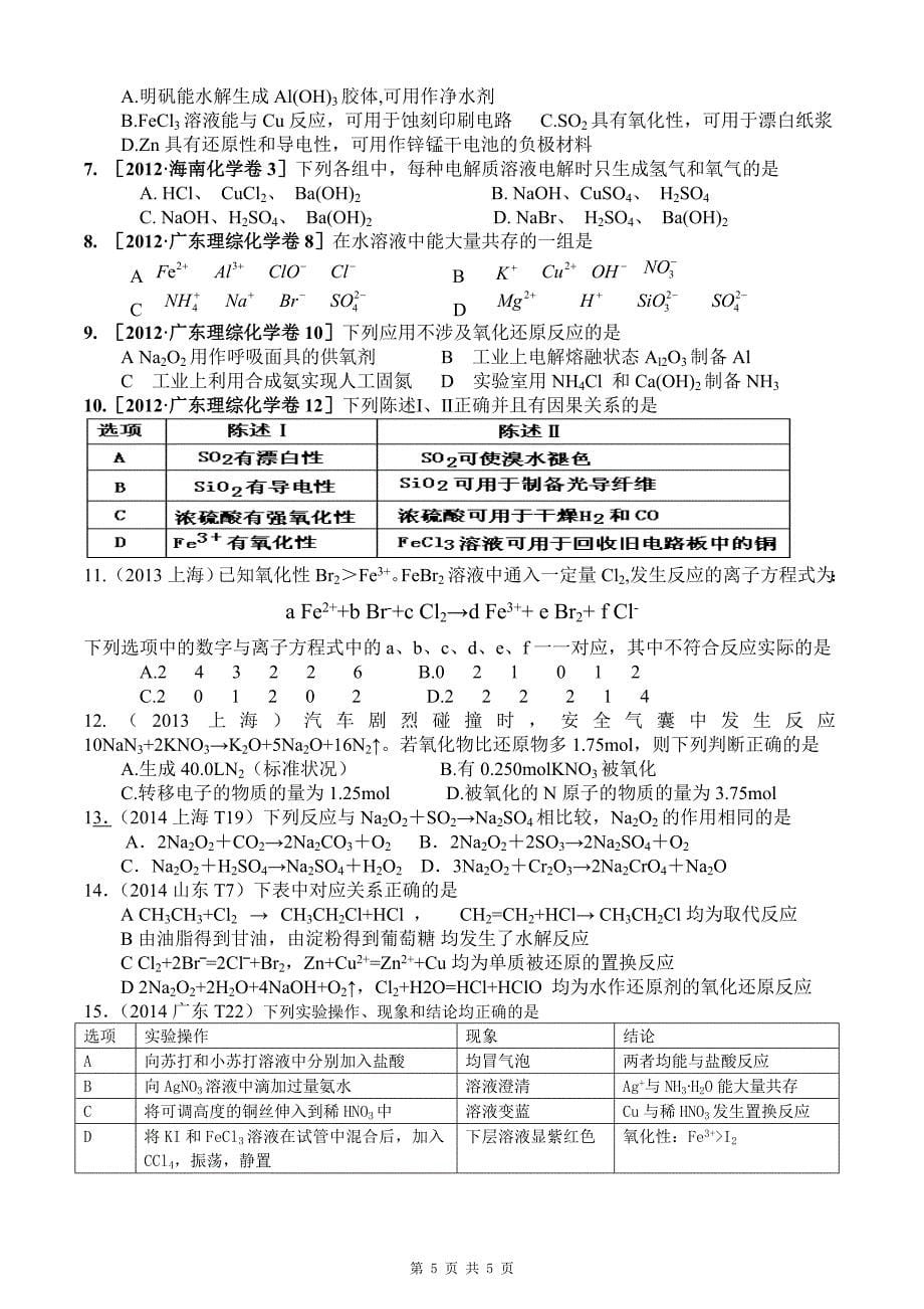 高考化学  氧化还原反应_第5页