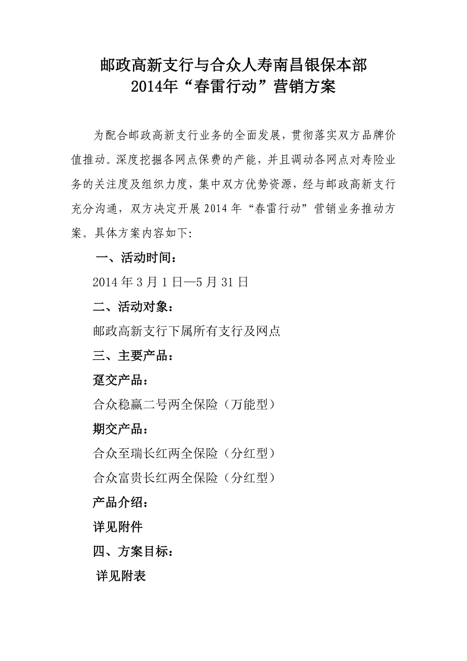 邮政高新支行开门红营销方案_第1页