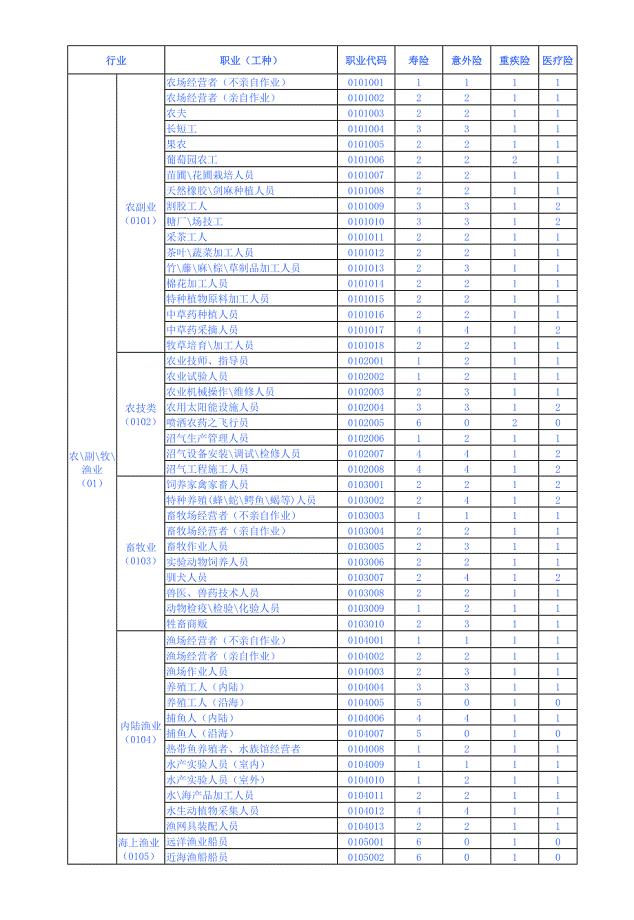 职业分类表4.1
