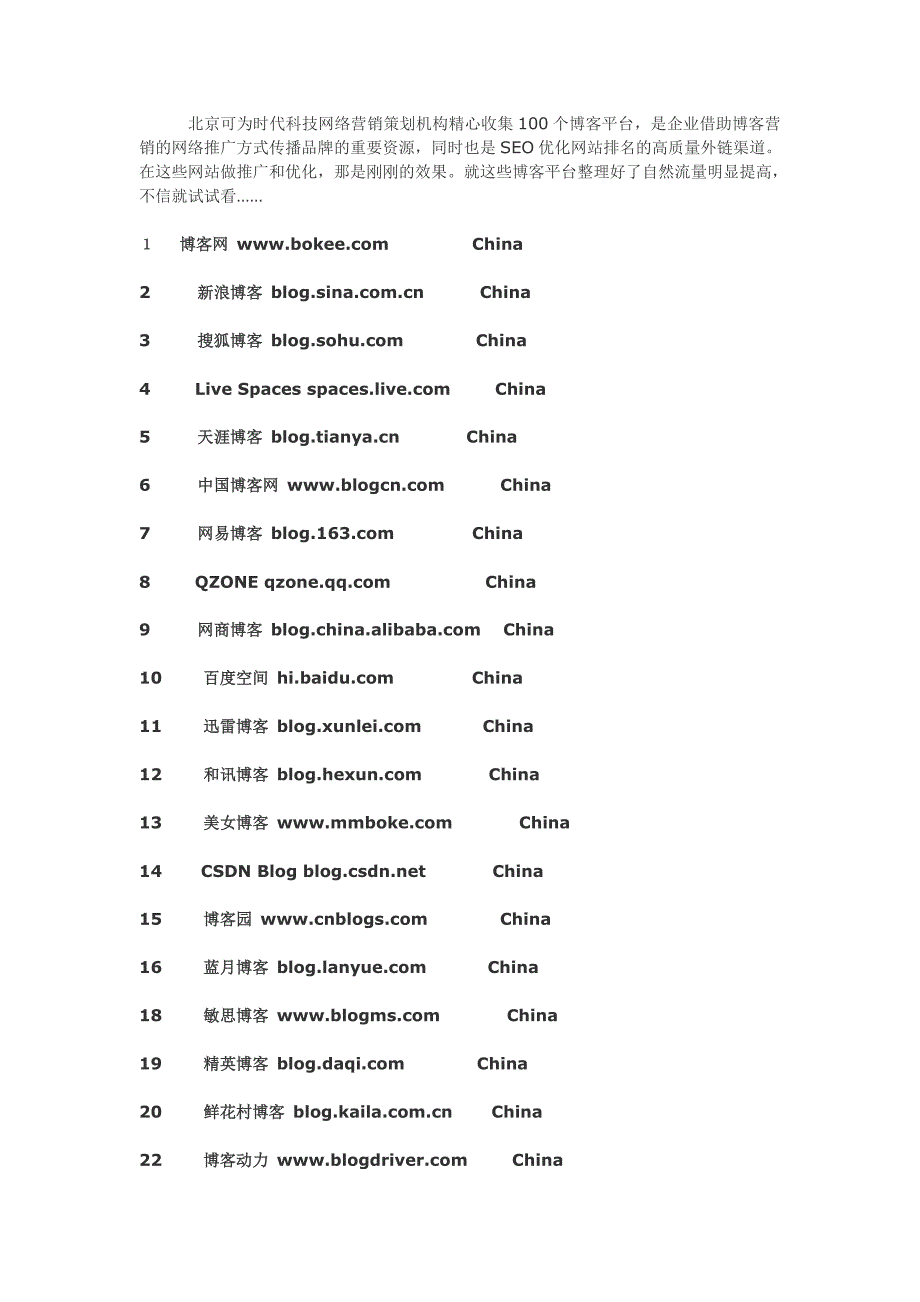 百个博客营销平台资源(效果刚刚的)_第1页