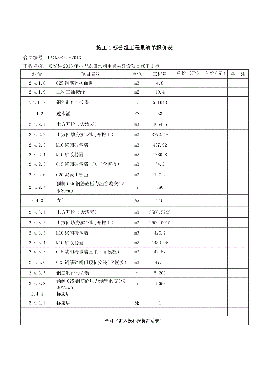 [2017年整理]施工1标分组工程量清单报价表_第3页