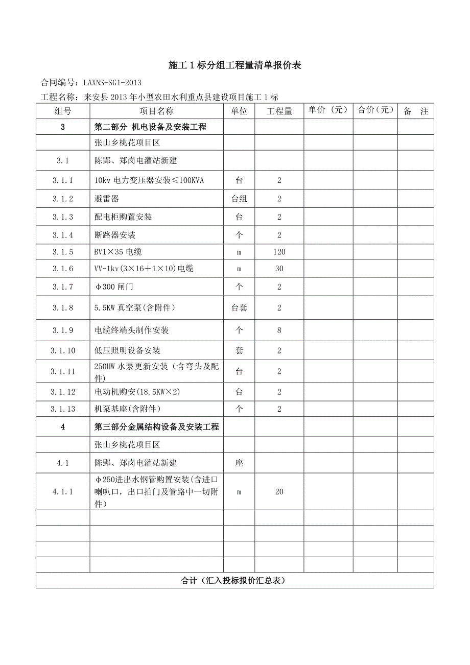 [2017年整理]施工1标分组工程量清单报价表_第4页