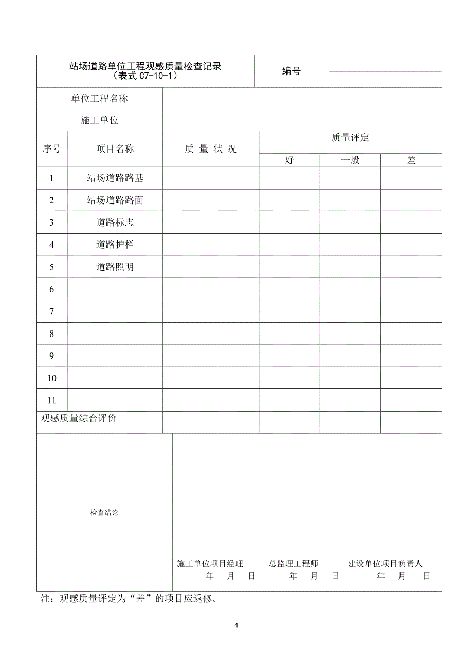 [2017年整理]站场道路及广场工程施工质量验收标准(表格)_第4页