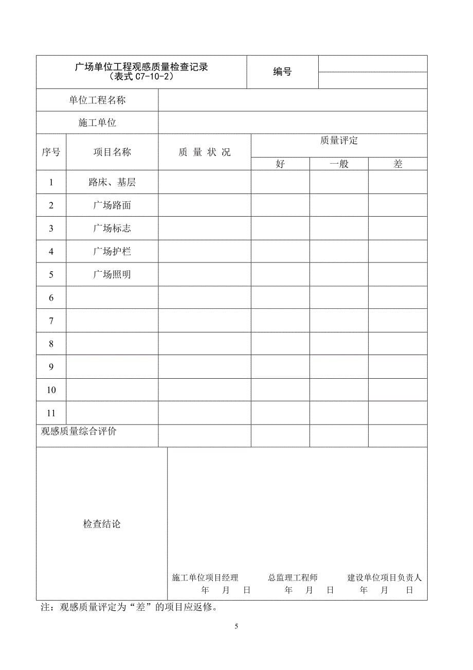 [2017年整理]站场道路及广场工程施工质量验收标准(表格)_第5页