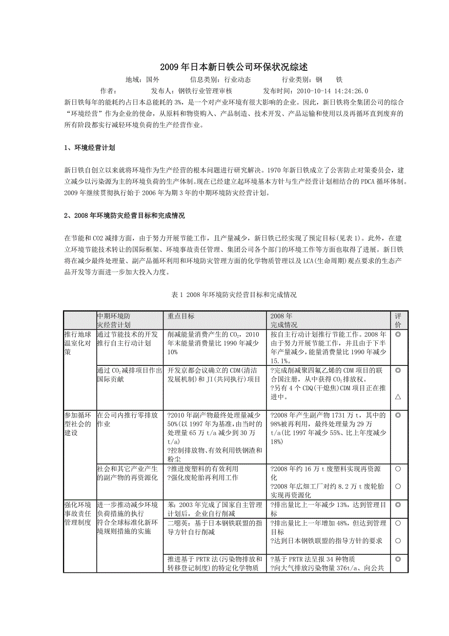 日本新日铁公司环保状况综述1014_第1页
