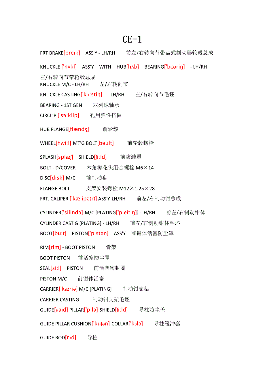 制动器零件中英文对照_第1页