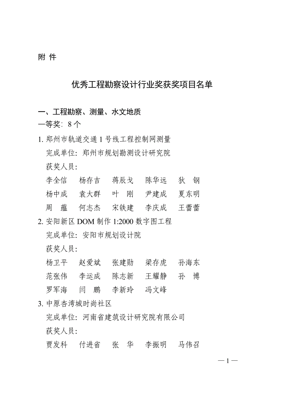 [2017年整理]优秀工程勘察设计行业获奖_第1页