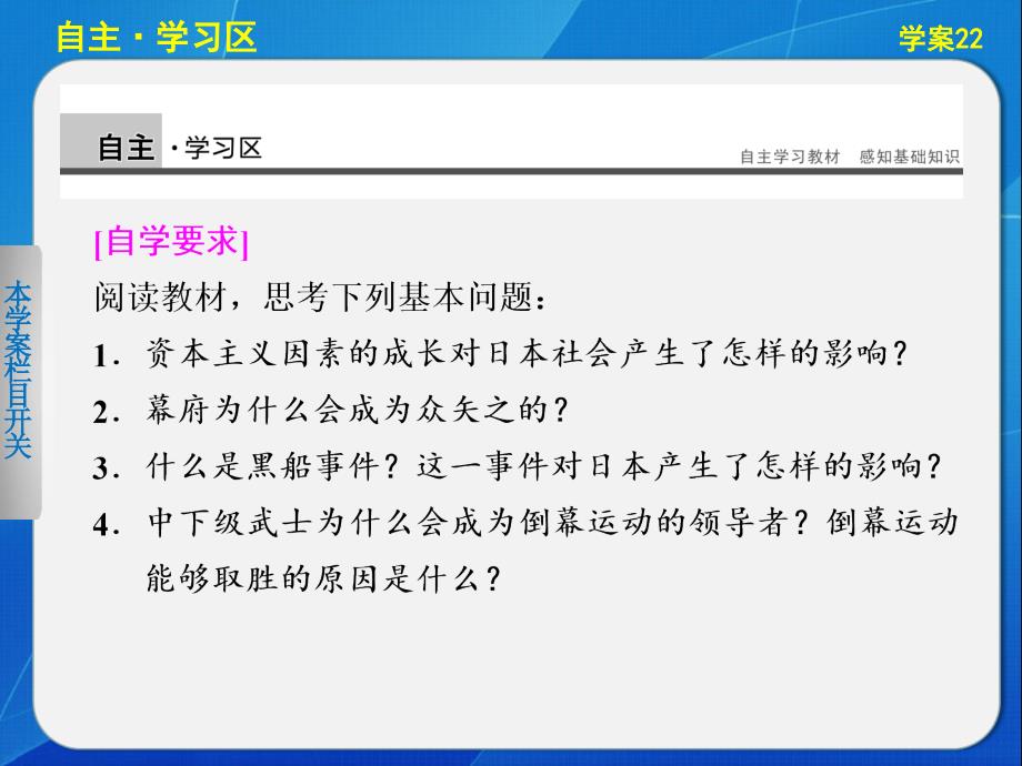 【课堂设计】2015-2016学年高二历史人民版选修1课件：专题八 22 走向崩溃的幕府政权 _第3页