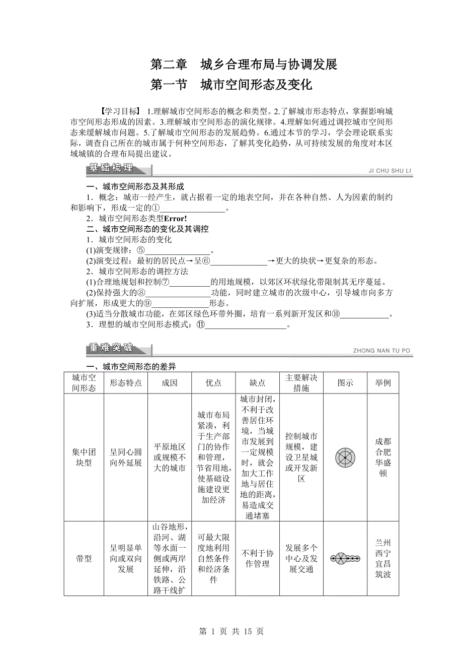 【新步步高】2015-2016学年高二地理人教版选修4导学案：第二章 第一节 城市空间形态及变化 Word版含答案_第1页