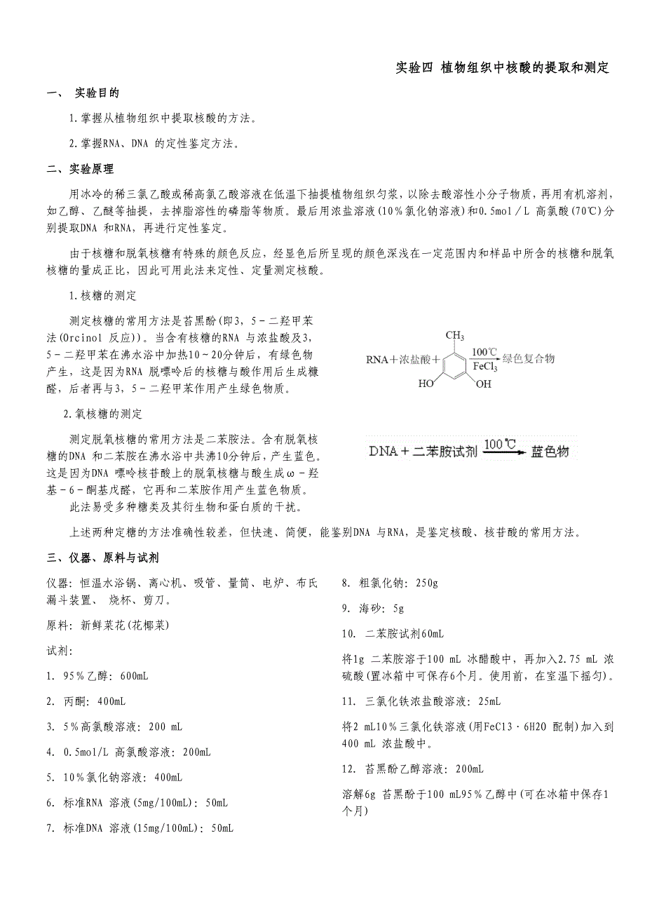 【2017年整理】实验四 植物组织中核酸的提取和测定_第1页