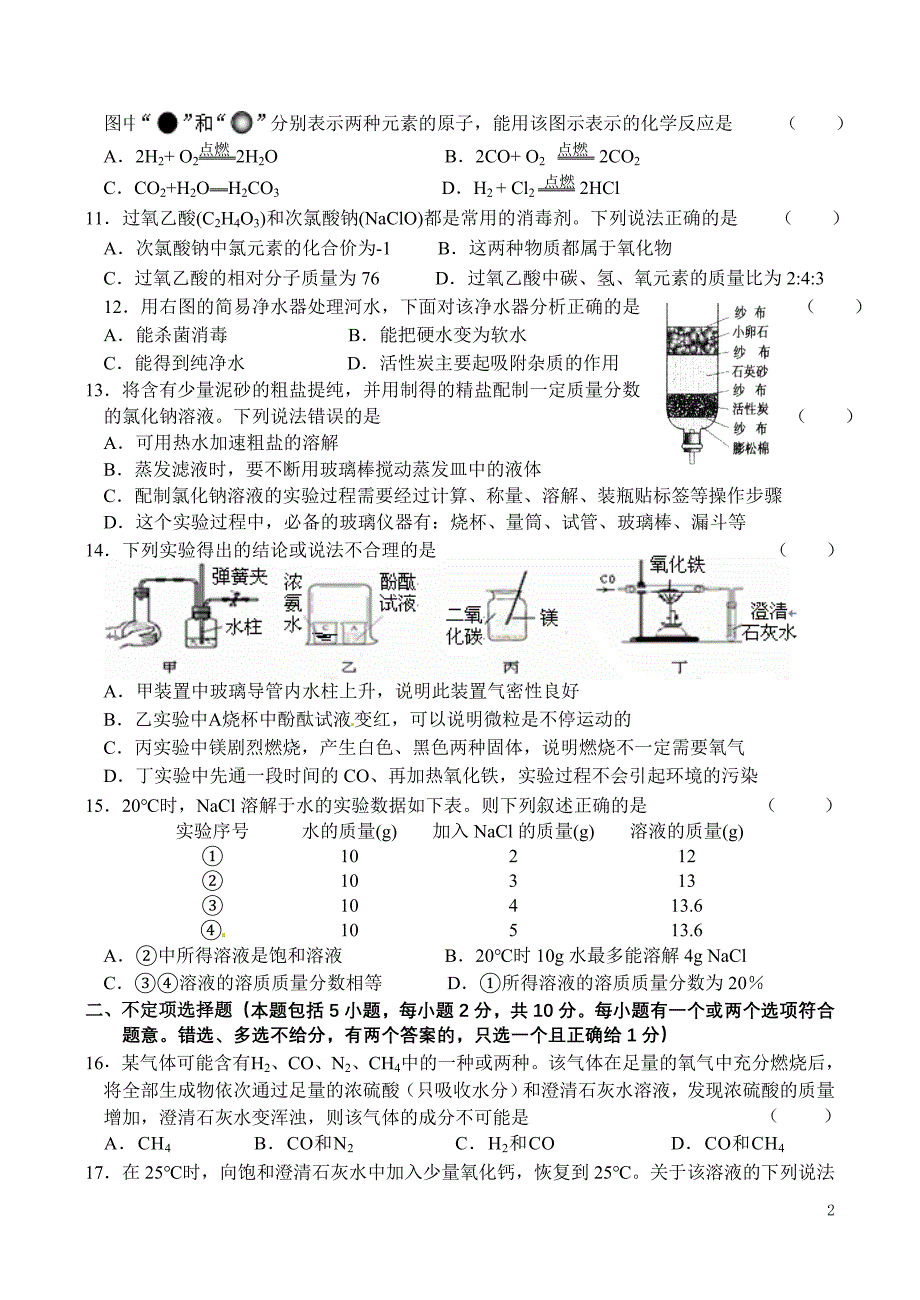 【2017年整理】江苏省镇江市-学年度九年级化学第一学期期末考试卷 沪科版_第2页