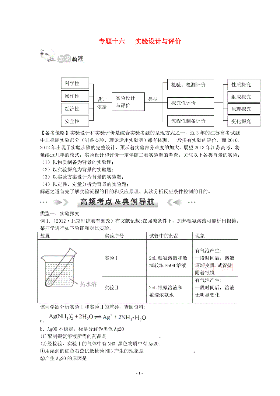 【2017年整理】江苏省高考化学二轮 专题十六 实验设计与评价最新讲义_第1页