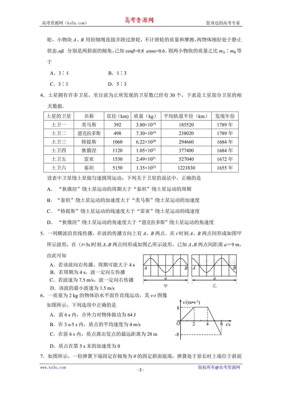 四川省攀枝花市2016届高三第二次统一考试物理试题 Word版含答案_第2页