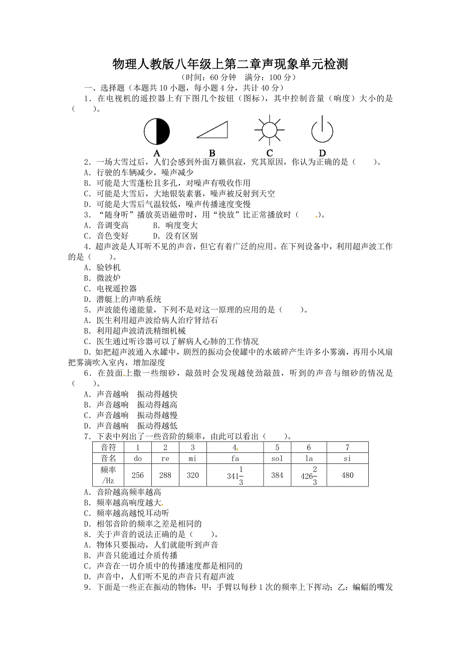 【2017年整理】第二章 声现象单元试卷(含答案点拨)_第1页