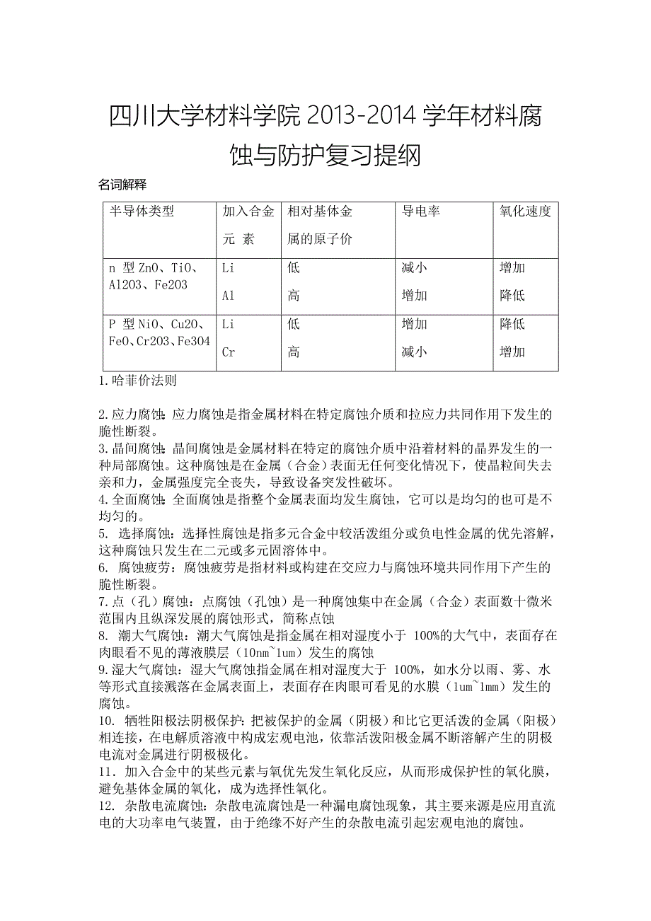 【2017年整理】四川大学材料学院材料腐蚀与防护复习提纲_第1页