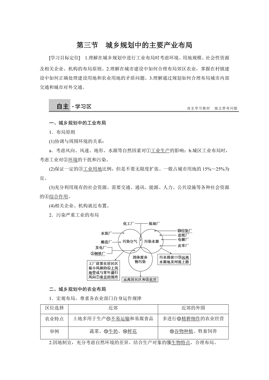 【新步步高】2015-2016学年高二地理人教版选修4学案：第三章 第三节 城乡规划中的主要产业布局 Word版含答案_第1页