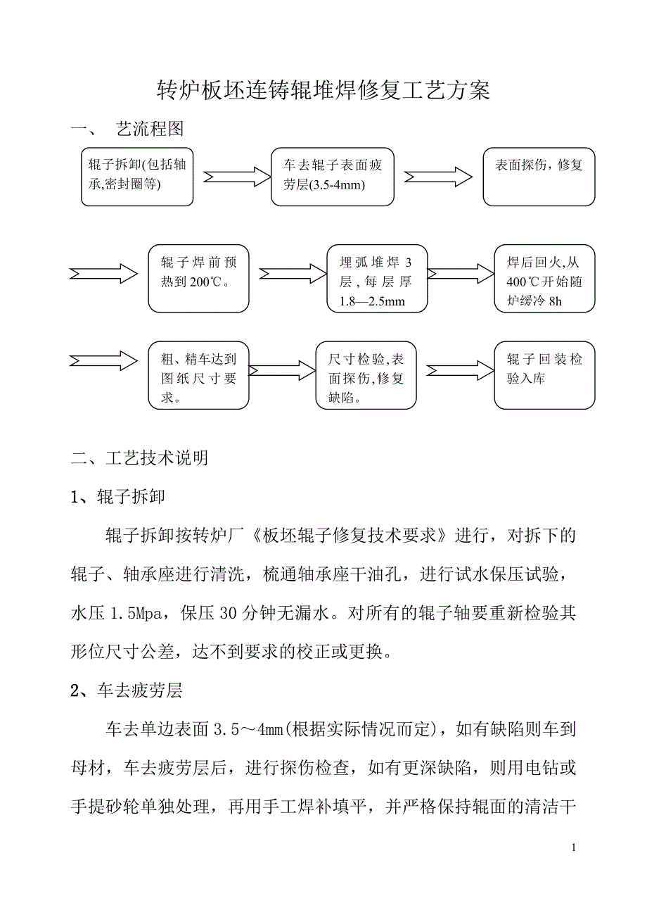 【2017年整理】转炉板坯连铸辊堆焊修复工艺方案_第1页