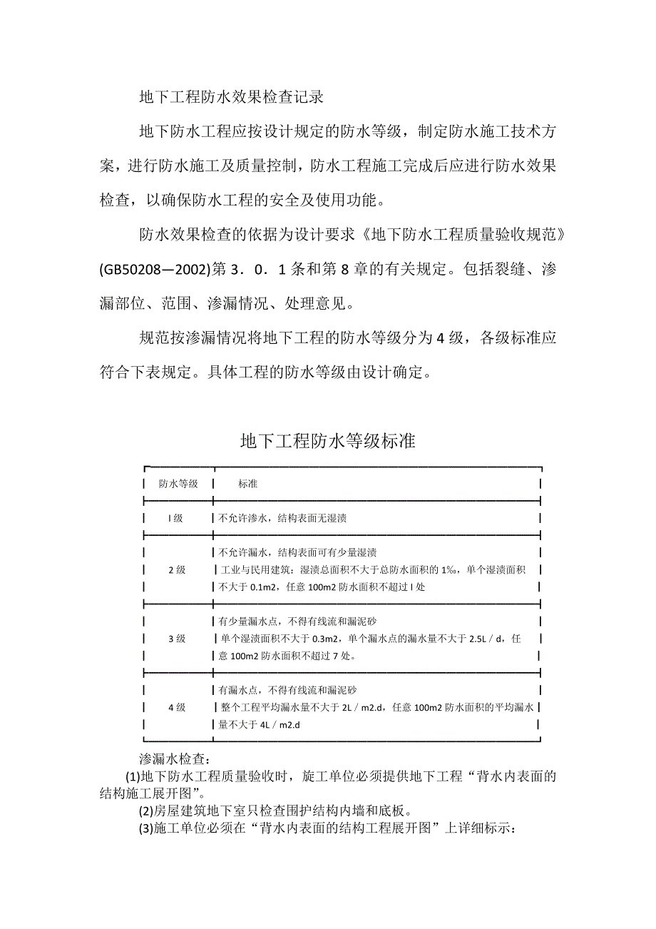 【2017年整理】地下工程防水效果检查记录_第1页