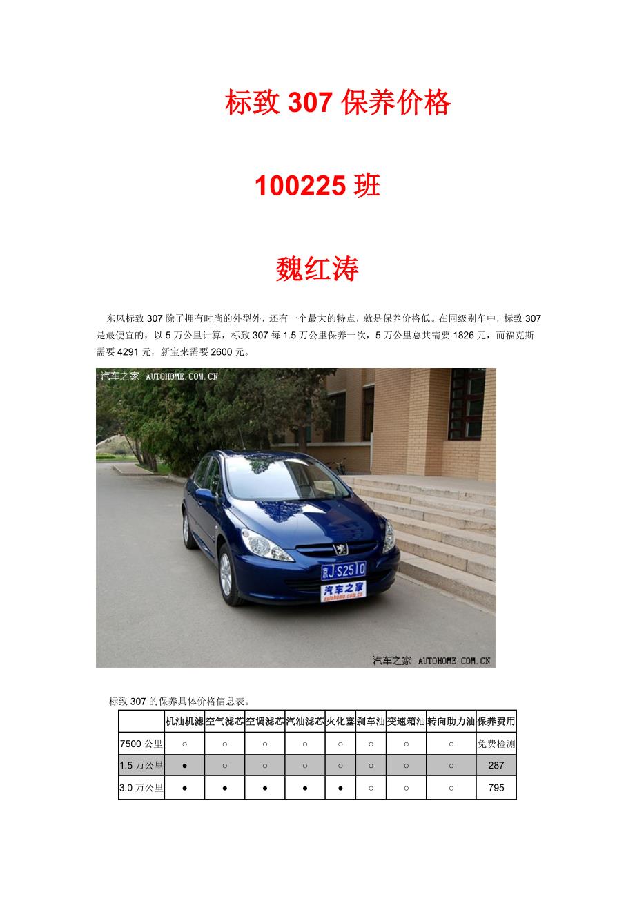 【2017年整理】标志保养价格_第1页