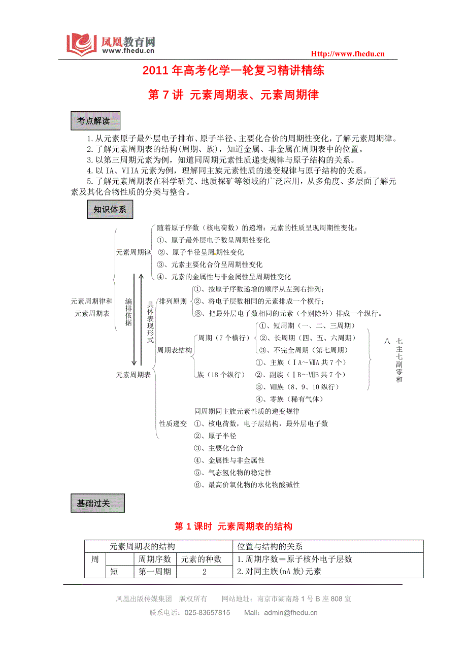 【2017年整理】第7讲 元素周期表、元素周期律_第1页