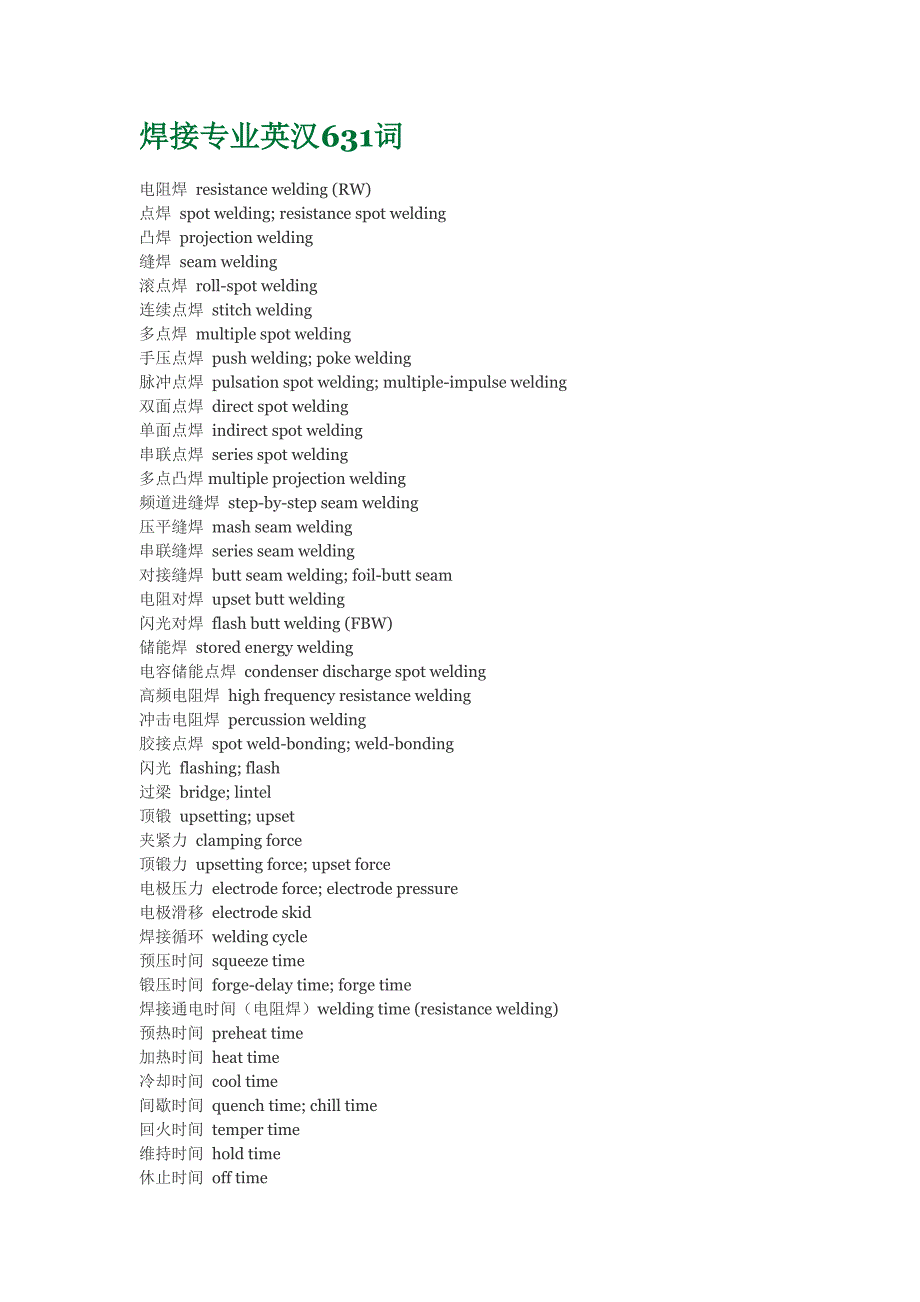 【2017年整理】焊接专业英汉631词_第1页