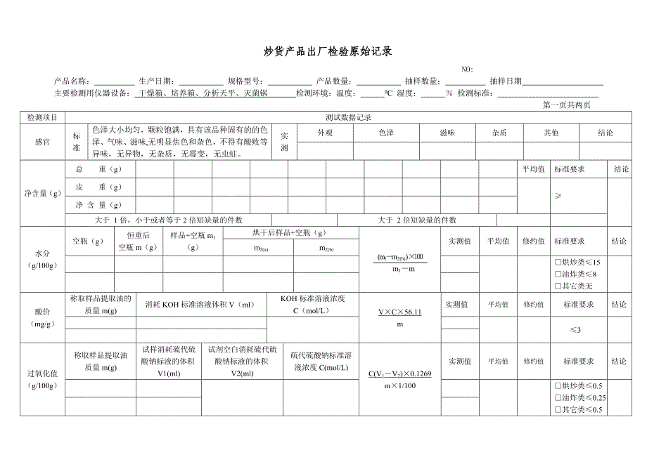 【2017年整理】炒货产品出厂检验原始记录_第1页