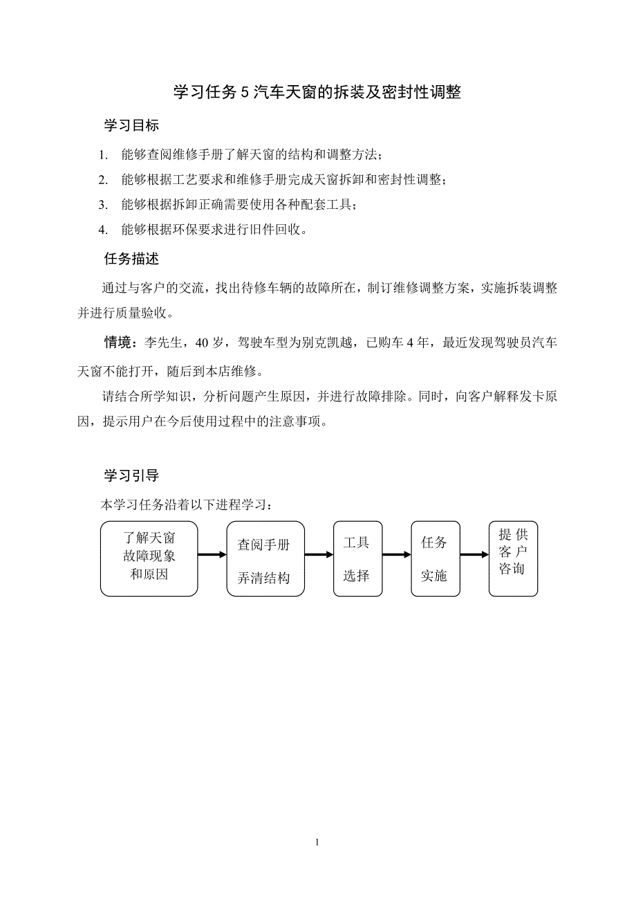 【2017年整理】学习任务5汽车天窗的拆卸与调整_第1页