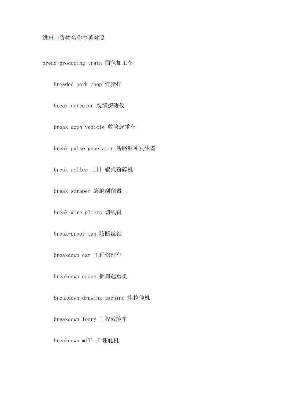 【2017年整理】进出口货物名称中英对照_第1页