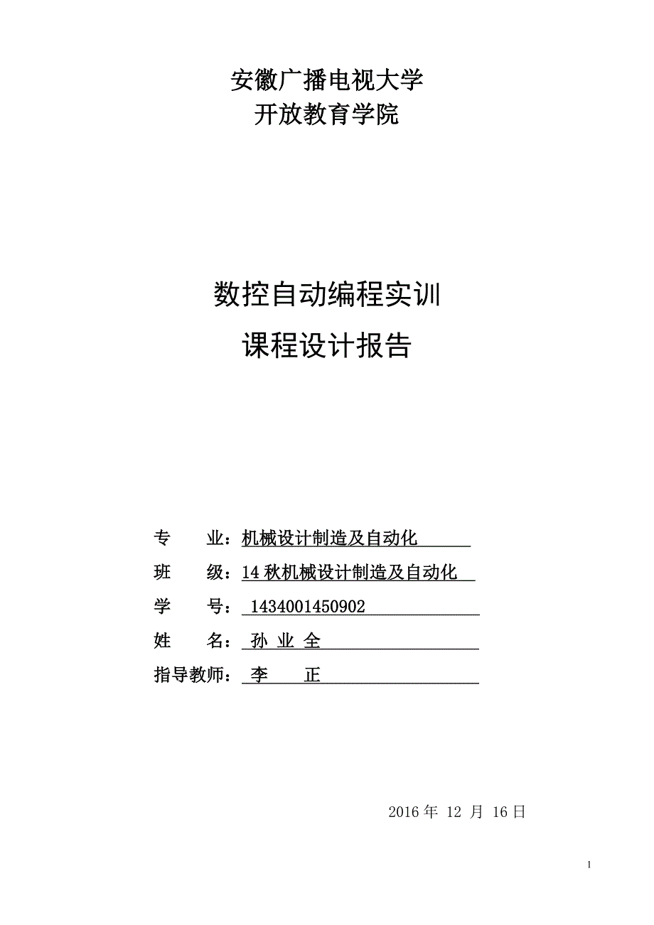 【2017年整理】数控自动编程实训1_第1页