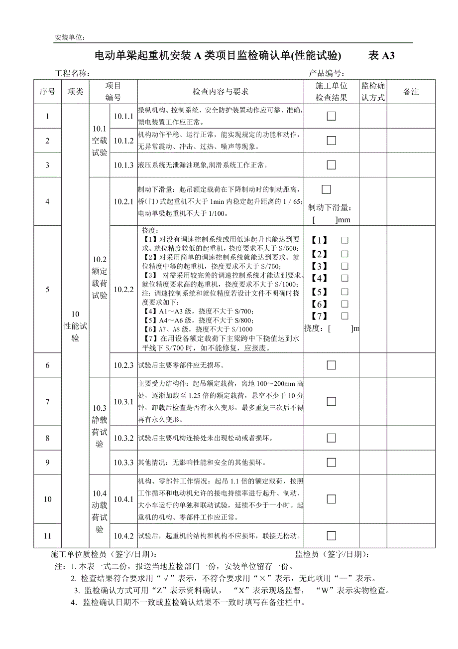 【2017年整理】电动单梁式起重机安装监检A、B表(100521更新)1_第4页