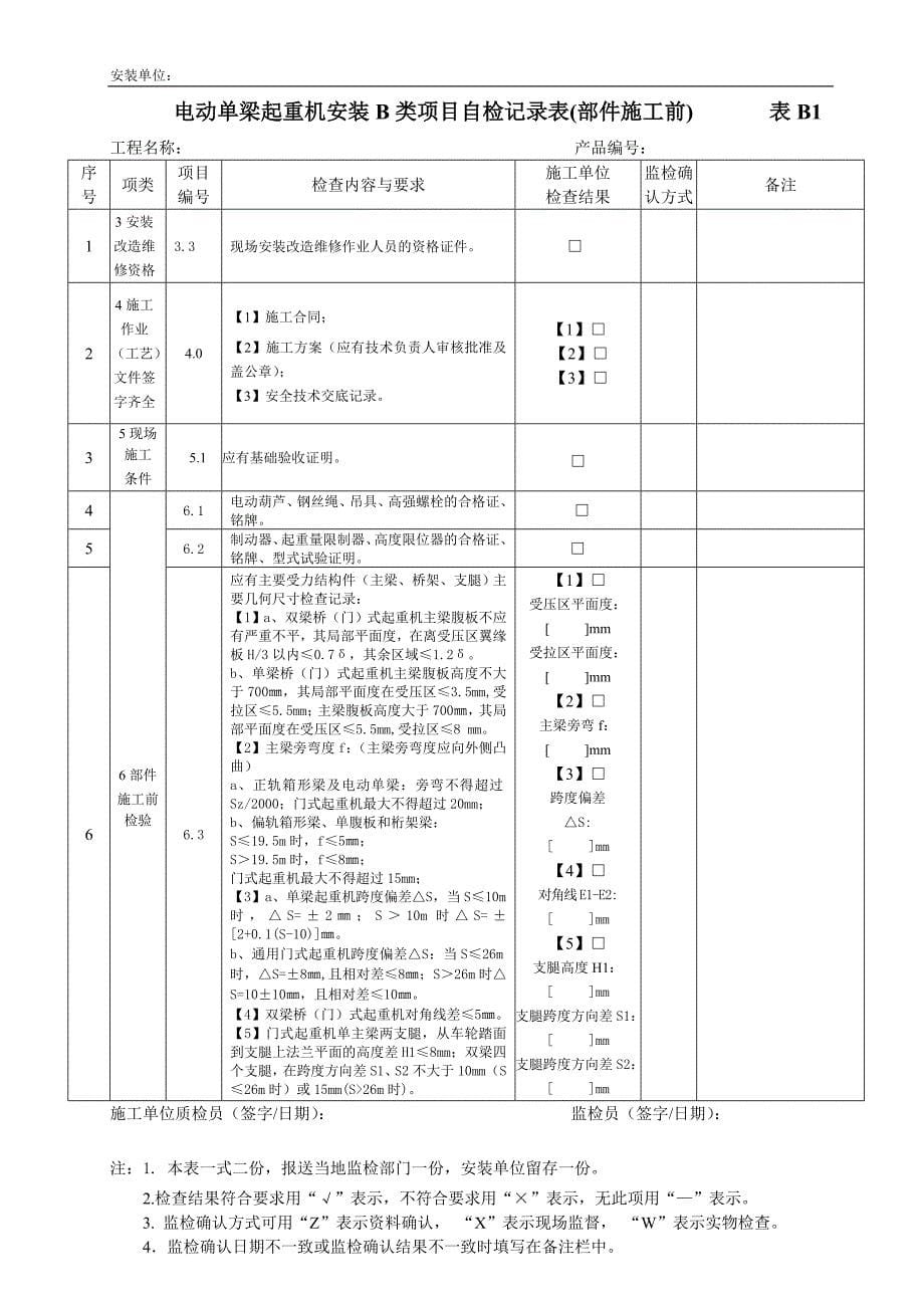 【2017年整理】电动单梁式起重机安装监检A、B表(100521更新)1_第5页