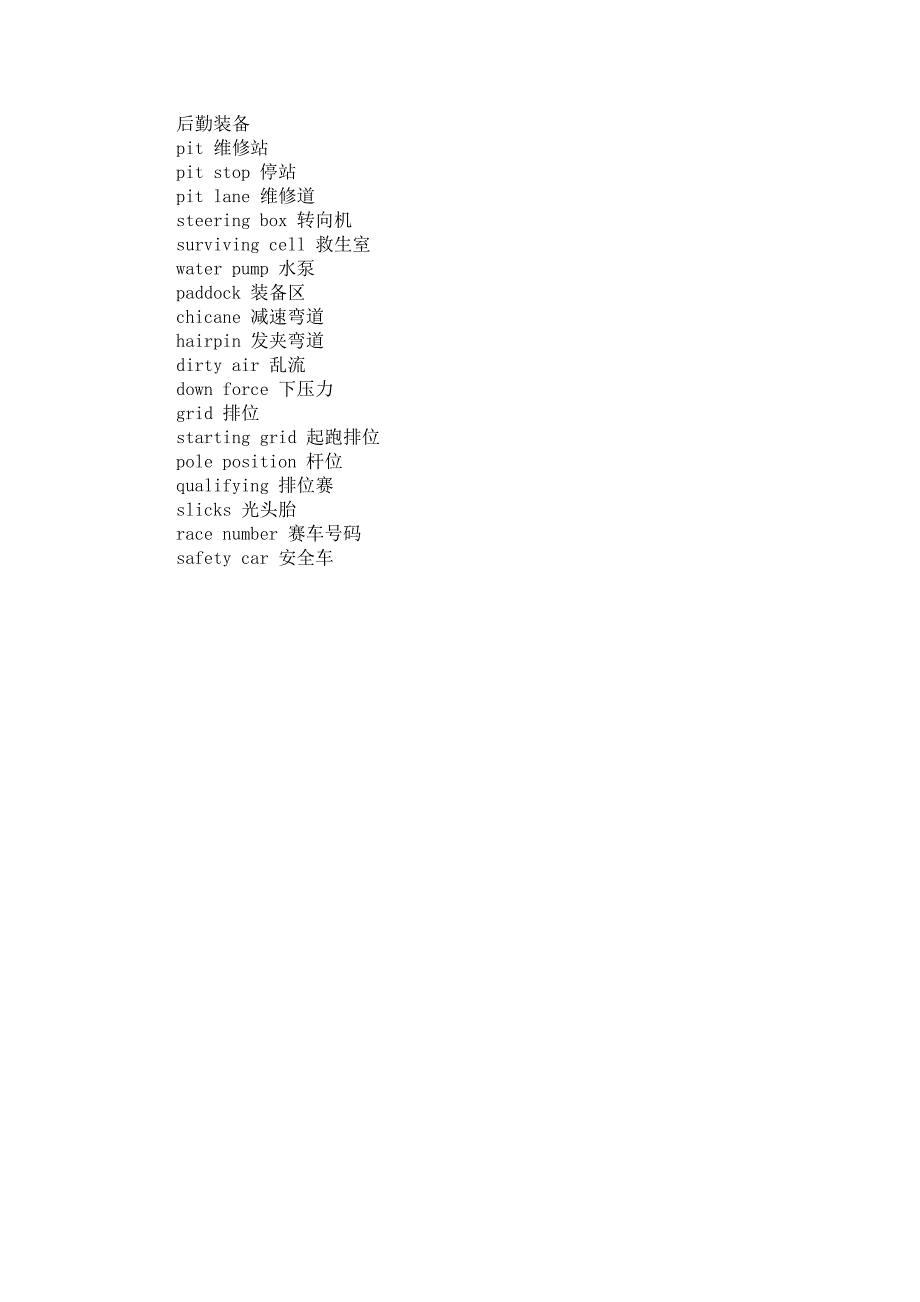 F1赛车用语词汇_第2页