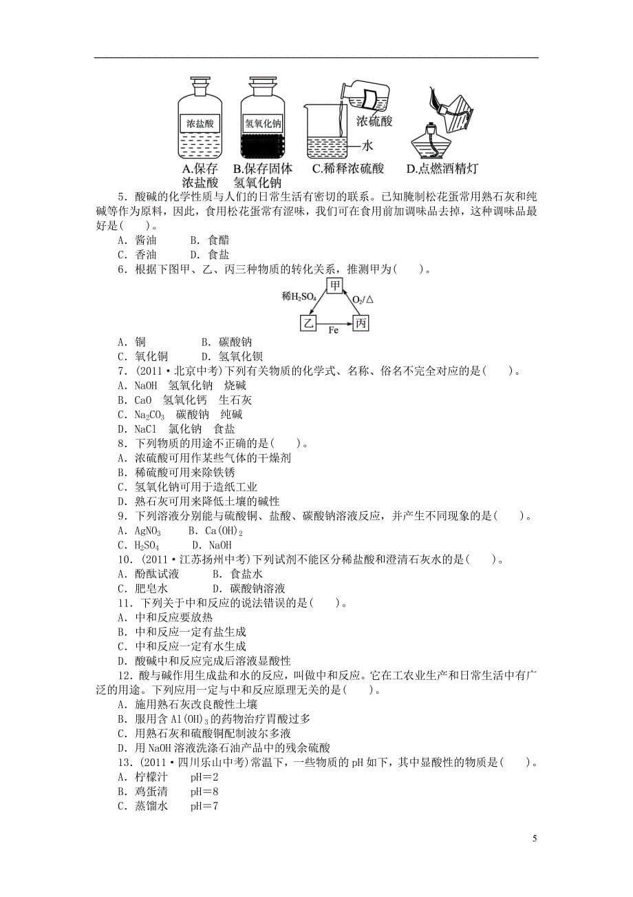 2013版中考化学总复习 基础讲练 第十单元 酸和碱 新人教版_第5页