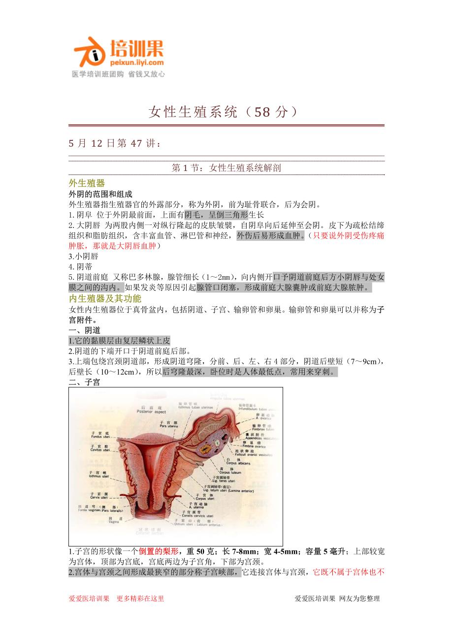 2013年执与业医师必考知识点(女性生殖系统)_第1页