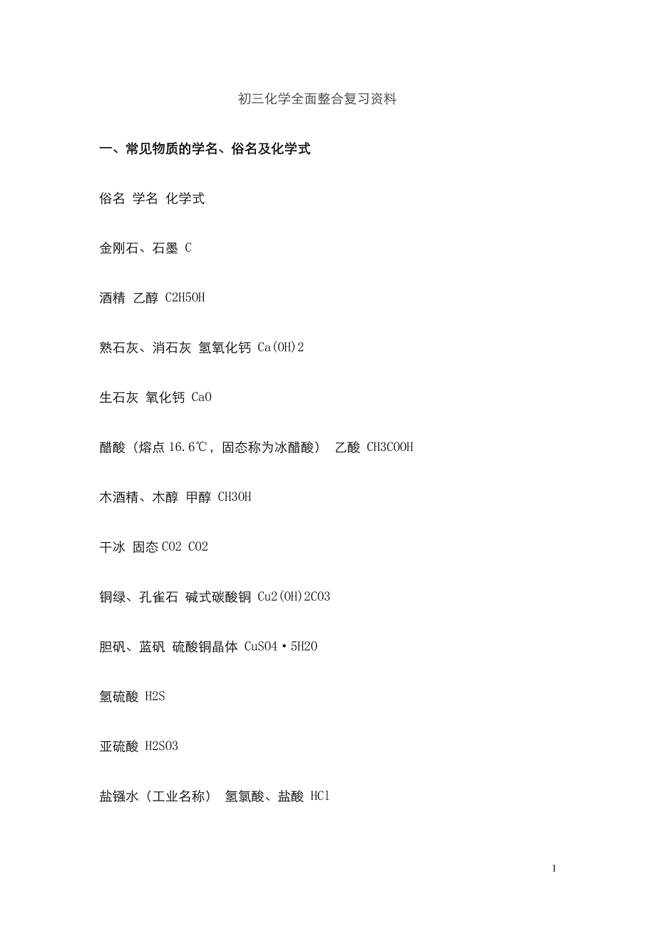 初三化学全面整合复习资料_第1页