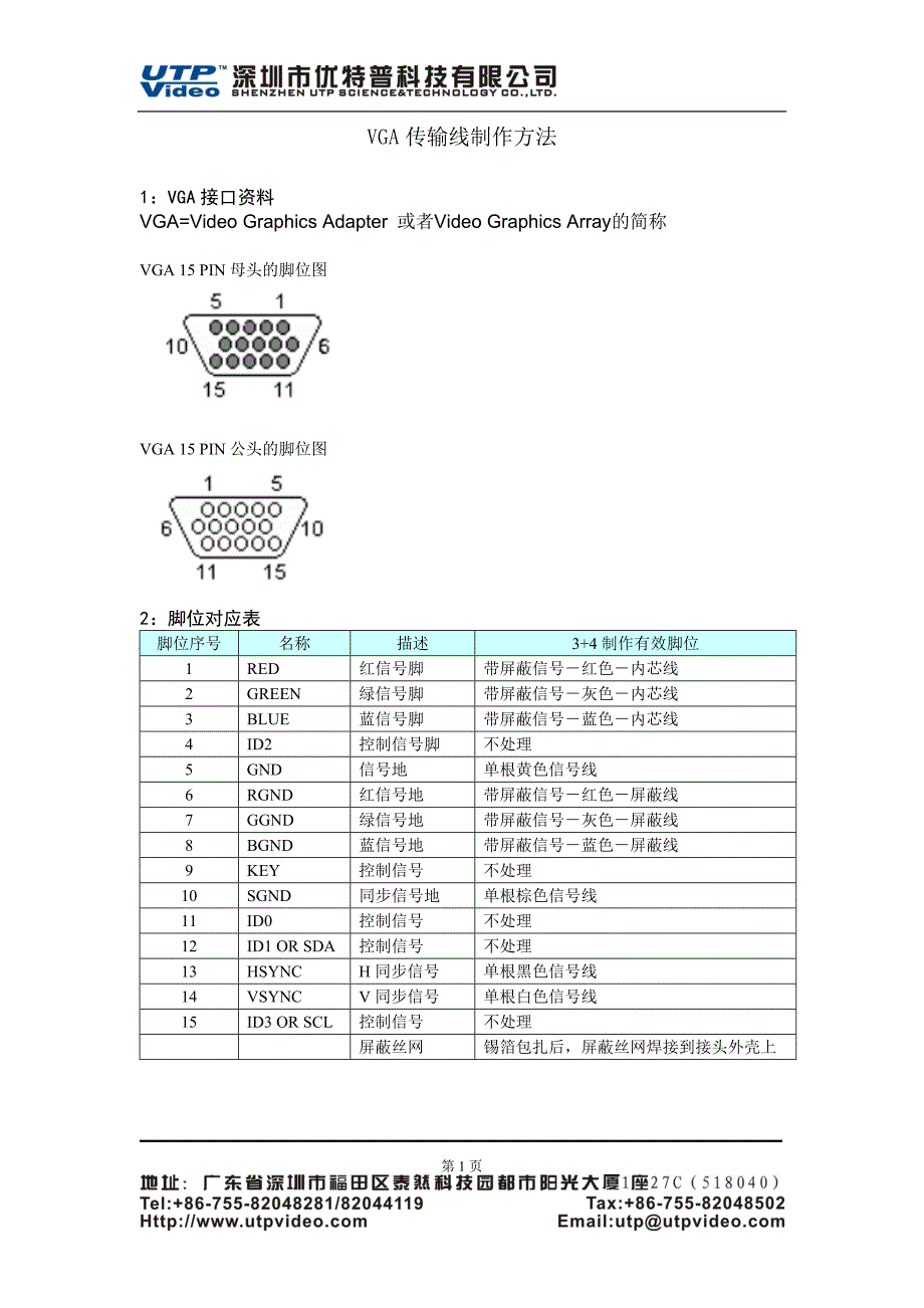 VGA线缆接头接线方法_第1页