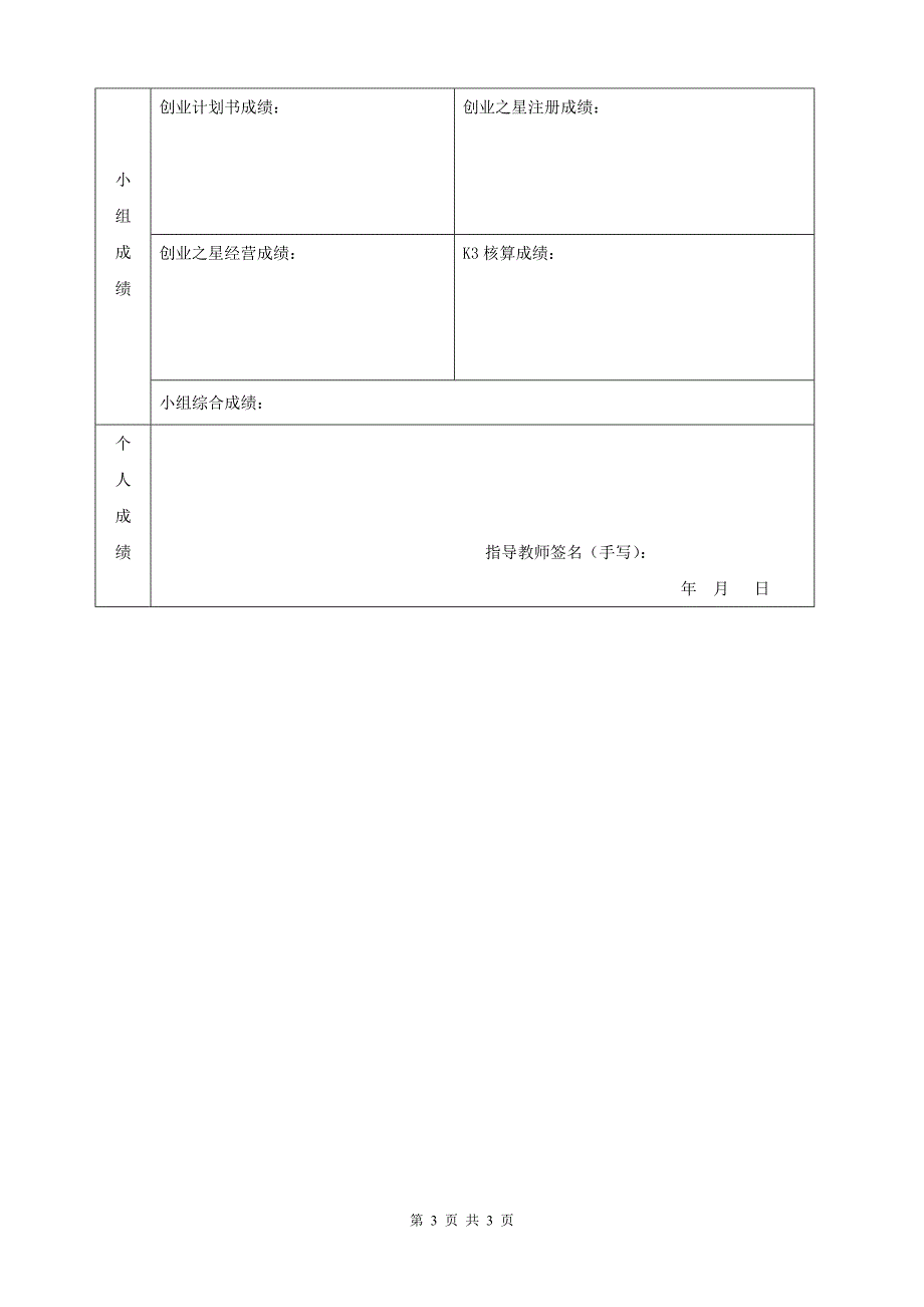 《ERP综合实验》成绩鉴定表_第3页