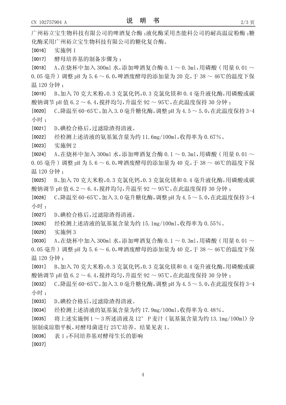 CN201110103229.4A 利用啤酒废酵母制备酵母培养基的方法 1-5_第4页