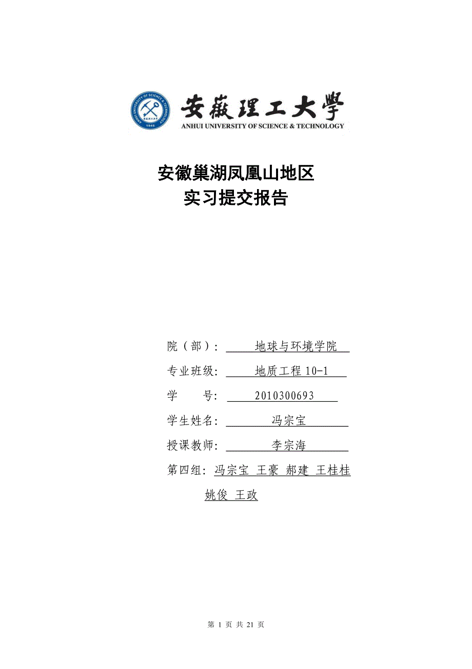 安徽巢湖凤凰山地区实习成果报告_第1页