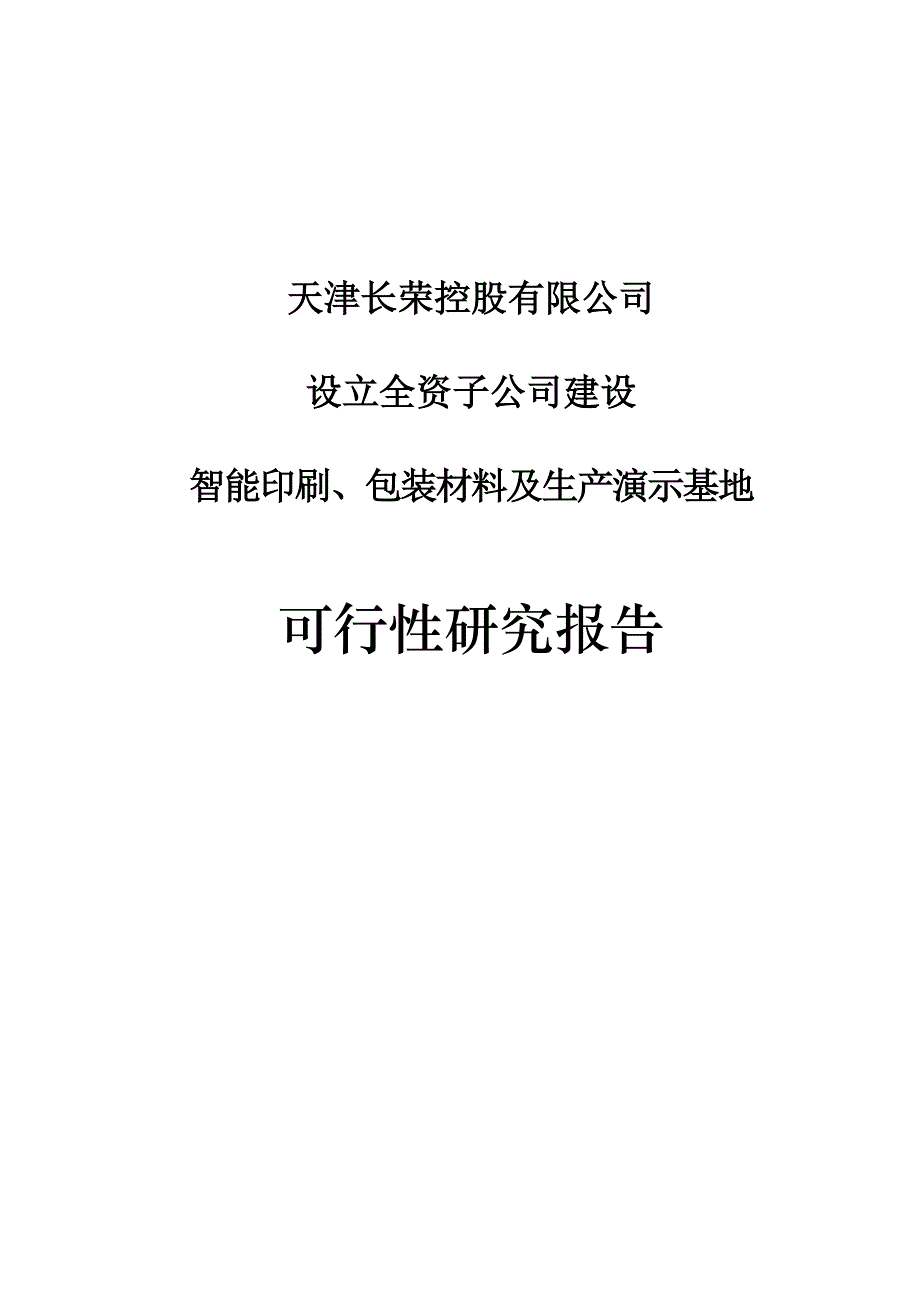 天津长荣控股有限公司设立全资子公司建设智能印刷、包装材料及生产演示基地可行性研究报告_第1页