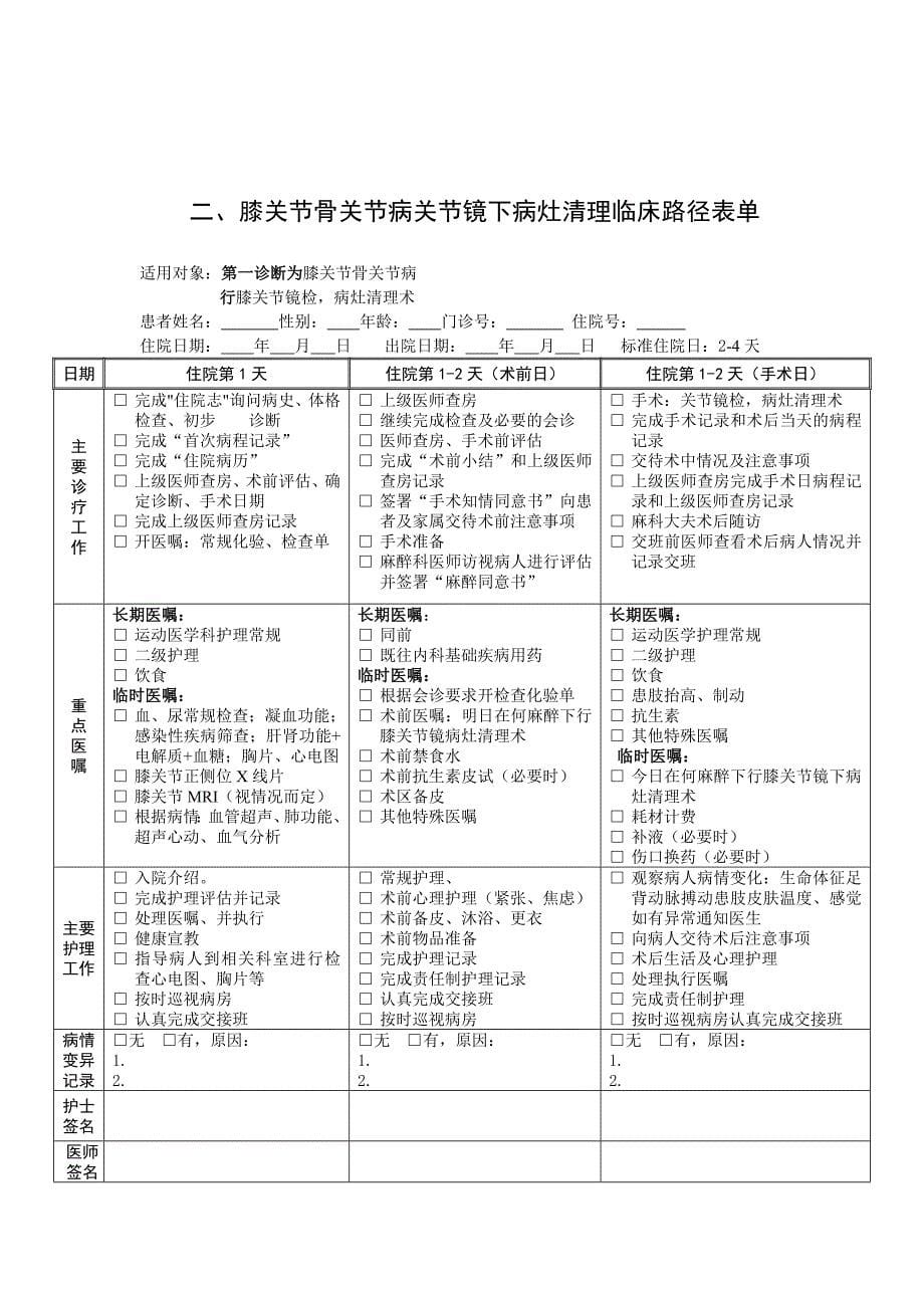 357.膝关节骨关节病关节镜下病灶清理临床路径_第5页