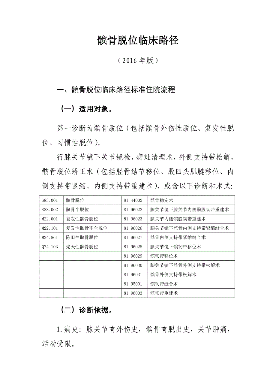 356.膝关节髌骨脱位临床路径_第1页