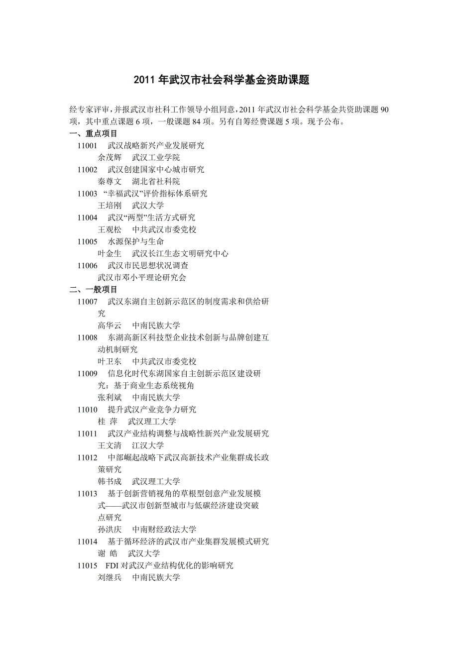 2011年武汉市社会科学基金资助课题_第1页