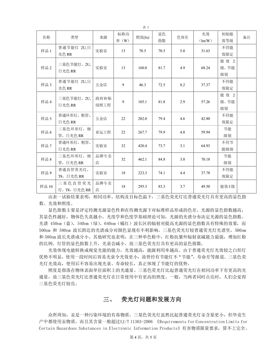 三基色荧光灯与普通荧光灯光性能试验分析_第4页